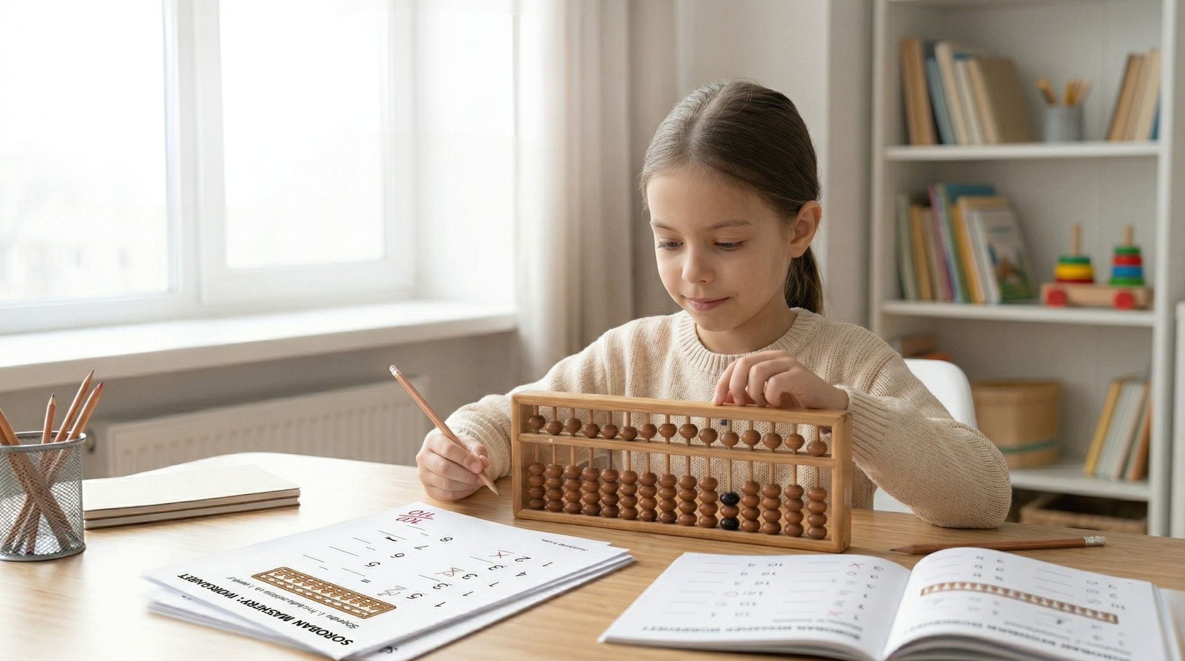 Enfant qui développe sa concentration avec le soroban