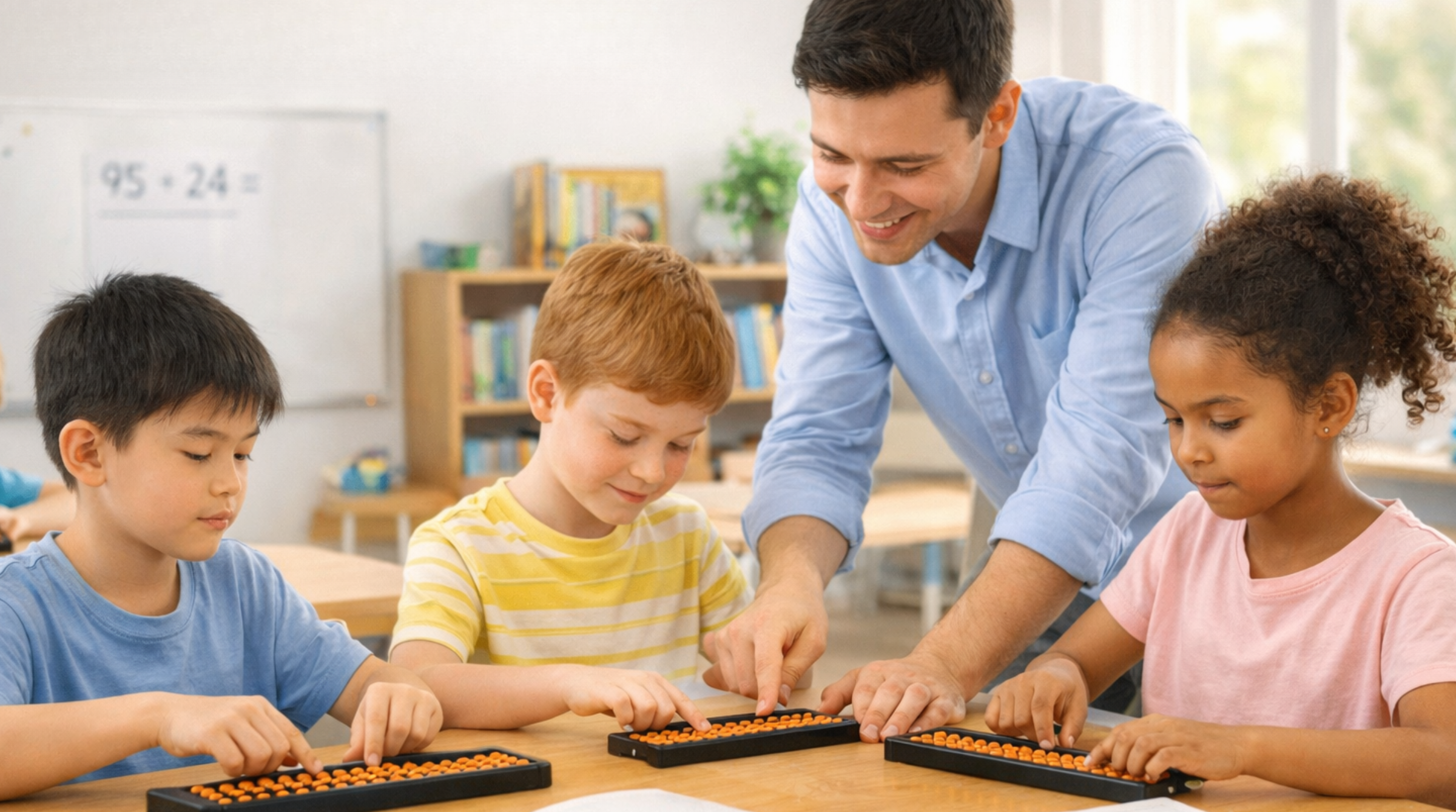 Enseignant utilisant le soroban avec sa classe