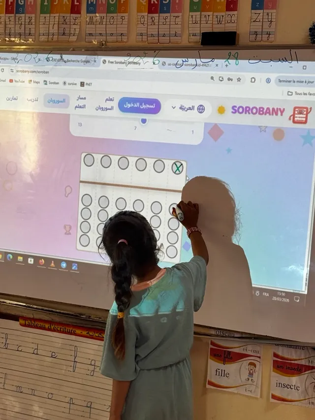 A pupil represents a number on the Sorobany soroban projected onto the board